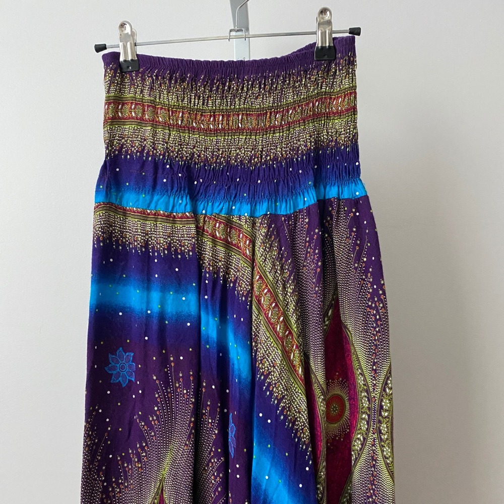 Love & Blessings Cotton Boho Beachy Relaxed Harem Pants OS Purple - Picture 2 of 6